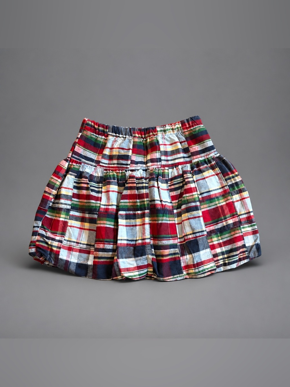 Kelly's Kids Red Green Navy Plaid Pleated Cotton Skirt